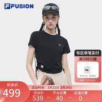 FILA FUSION斐乐潮牌女子针织短袖衫2024夏季时尚休闲紧身T恤 正黑色-BK 165/84A/M
