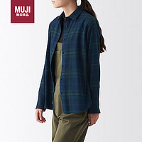 无印良品（MUJI）女式 法兰绒 长袖衬衫 休闲百搭衬衫 深绿色格纹 M 