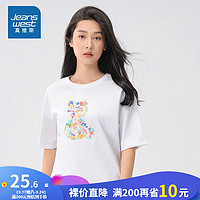 JEANSWEST 真维斯 女装简约体恤衫 夏季新款 女款圆领印花短袖T恤衣服JW 漂白色8100 155/80A/S