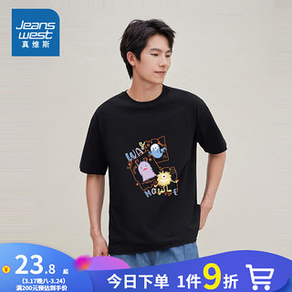 JEANSWEST 真维斯 男装圆领短袖T恤夏季新款印花时尚休闲纯棉上衣DY 黑色2010 175/96A/M