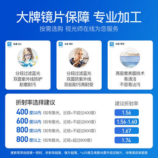 essilor 依视路 钻晶系列防蓝光耐磨高清镜片近视光学眼镜男女商务时尚镜框 来架加工 镜框+ 膜岩1.60依视路非球面现片