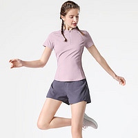 CAMEL 骆驼 跑步健身两件套女休闲防走光短裤套装 Y23BA4L0030-1 迷叠紫 L