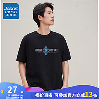 JEANSWEST 真维斯 男装 2024春季新款 男女同款潮流时尚印花T恤纯棉短袖DY 黑色2010 175/96A/M