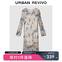 URBAN REVIVO UR2024春季女装时尚气质刺绣花卉绑带长袖连衣裙UWG740052 橙色印花 XS