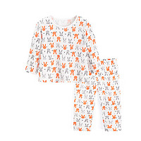优贝宜男童睡衣儿童家居服夏季薄款纯棉女童空调服套装宝宝衣服 橘灰兔子 150cm