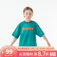 Kappa Kids卡帕儿童夏季短袖纯棉潮流撞色男女童中大童 绿色   140