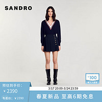 SANDRO2024春夏女装法式简约高腰A字百褶半身裙SFPJU01218 深蓝色 36