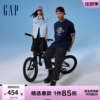 Gap 盖璞 女装2024春季棉斜纹工字扣撞色拼接打褶背带裙长裙890016 黑色 155/76A (XS) 亚洲尺码