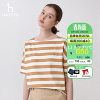 哈吉斯（HAZZYS）女装 2024春夏女士宽松条纹休闲T恤衫女ASTSE0BBX27 米色BI 155/80A 36