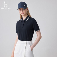 哈吉斯(HAZZYS)女装 2024春夏女士撞色领活力宽松POLO衫女ASTSE0BBE08 藏青色NV 170/96A 44