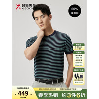劲霸男装(K-Boxing)桑蚕丝商务休闲时尚圆领条纹高档短袖t恤男BTLT2607 翡翠绿 160/XS