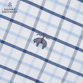 Brooks Brothers BrooksBrothers）男士24春夏修身版扣结领格纹免烫长袖休闲衬衫 B465 -蓝白撞色 S