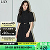 LILY2024春女装复古通勤时尚都市优雅宽松荷叶边小黑裙连衣裙 510黑色 M