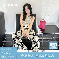 SANDRO2024春夏女装花朵装饰镂空休闲阔腿针织长裤SFPPA01424 A189/杏色 34