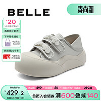 百丽舒适板鞋女24夏季中国结魔术贴可爱休闲鞋B1878BM4 灰色 36