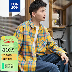 TONLION 唐狮 男口袋织标格子衬衫WP 明黄 S