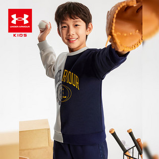 安德玛（Under Armour）男童复古字母印花卫衣2024年春季童装儿童男大童拼接撞色卫衣 卡其 170cm