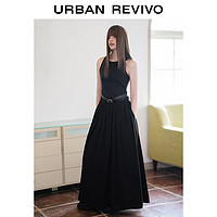 UR2024夏季女装时髦高街拼接腰带设计感A型连衣裙UWJ740011 正黑 S