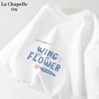 La Chapelle City拉夏贝尔纯棉短袖t恤女春2024百搭小清新宽松打底衫上衣女 白-city花与涂鸦 M