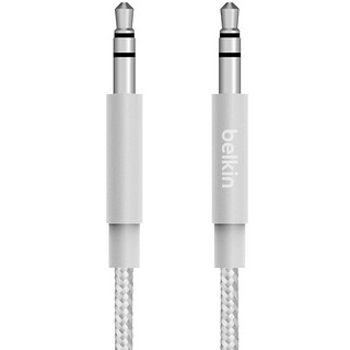 Belkin/贝尔金尼龙织aux音频线3.5mm公对公车载电脑音响音箱通用苹果头戴式两双头耳机插头 1.2米 银色织 1.2米
