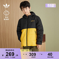 adidas运动保暖连帽棉服男大童儿童阿迪达斯三叶草H31234 黑色/金 164CM