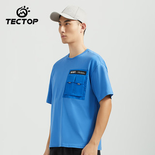 探拓（TECTOP）户外运动短袖T恤男款2024春夏透气纯棉宽松圆领t恤NASA联名款 彩兰 L