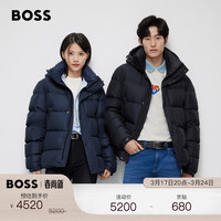BOSS【面包羽绒】男女同款23秋冬徽标装饰连帽夹克鸭绒羽绒服外套 001-黑色 EU:4