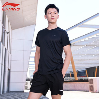 李宁（LI-NING） 运动服男女羽毛球服T恤短袖速干短裤春夏季乒羽网服 男款黑色上衣 2XL