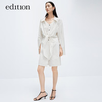 edition连衣裙女2024春设计感吊带假两件绑结收腰条纹衬衫裙 杏黑条 S/160