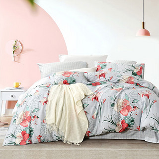 家纺 圣之花床上四件套纯棉床品套件双人床单被套 圣之花-浅兰 1.8米床适用