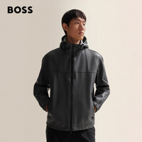 BOSS男士2024早春常规版型拉链开合连帽皮夹克 032-深灰色 EU:48