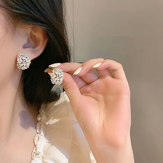 925银针复古风珍珠镶钻花朵耳环东大门耳饰韩国时尚简约耳钉