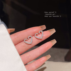 moefi茉妃925银针闪精致镶钻桃心耳钉女ins潮冷淡风简约气质爱心耳环