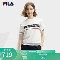 FILA 斐乐女子织衫2024春季时尚简约基础圆领休闲短袖 蒸汽白-IV 185/100A/XXXL