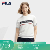 FILA 斐乐女子织衫2024春季时尚简约基础圆领休闲短袖 蒸汽白-IV 180/96A/XXL
