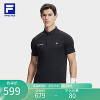 FILA 斐乐男子针织短袖POLO衫2024夏季网球运动基础上衣 暗流黑-BK 185/104A/XXL