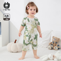 小猪大卫 新生儿连体衣夏季纯棉可爱短袖无骨爬服男女宝宝偏开哈衣