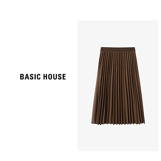 Basic House/X百家好高腰风琴百褶女纯色A字半裙-B0624H5A972 咖色 F80-130斤