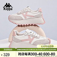 KAPPA卡帕厚底慢跑鞋女子运动鞋2024春季潮流百搭休闲增高老爹鞋 米黄色/菲粉色 35
