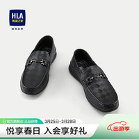 HLA海澜之家休闲鞋男24新一脚蹬格纹压纹透气鞋子男 黑色格纹25 40