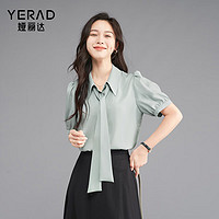 娅丽达(YERAD)法式优雅可拆卸飘带短袖衬衫女2024夏装雪纺衫白色衬衣 蓝色 (B0) L
