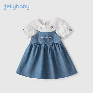 JELLYBABY 宝宝小裙子儿童假两件公主裙夏装2024女童夏季连衣裙 米白 110cm