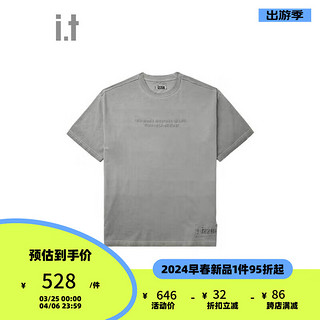 izzue it 男装水洗磨白短袖T恤2024春季复古街潮拼接半袖1139S BGT/灰绿色 XL