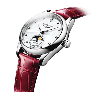 LONGINES 浪琴 新款浪琴名匠系列女表月相贝母盘时尚红色机械手表L2.409.4.87.2