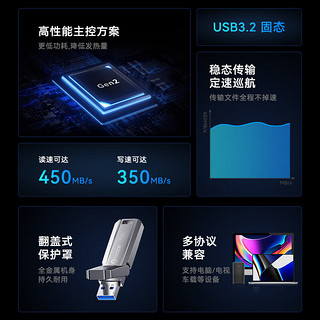 毕亚兹（BIAZE）1TB USB 3.2 固态U盘 UP-10 银色 读速450MB/s 高速传输 金属耐用