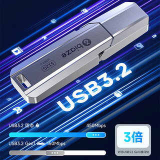 毕亚兹（BIAZE）1TB USB 3.2 固态U盘 UP-10 银色 读速450MB/s 高速传输 金属耐用
