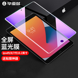 Biaze 毕亚兹 苹果ipad10.2钢化膜 2019新款 抗蓝光玻璃屏幕防爆保护贴膜 10.2英寸 淡化指纹 2倍增强弧边PM119-蓝光