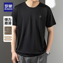 ROMON 罗蒙 夏季新款时尚休闲纯色打底衫中青年T恤 黑色 175/XL(建议120-140斤)