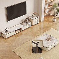 布雷尔 奶油风岩板正方形茶几现代简约客厅家用茶几电视柜组合家具