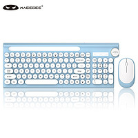 MageGee V630 舒适按压商务办公键鼠 无线便携键鼠套装 USB连接键盘鼠标 机械手感圆键帽键盘 白蓝色拼装